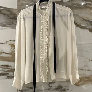 Sandro Long Sleeve Bow tie Blouse 100% Silk Size 3